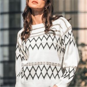Cupshe White and Black Geometric Sweater